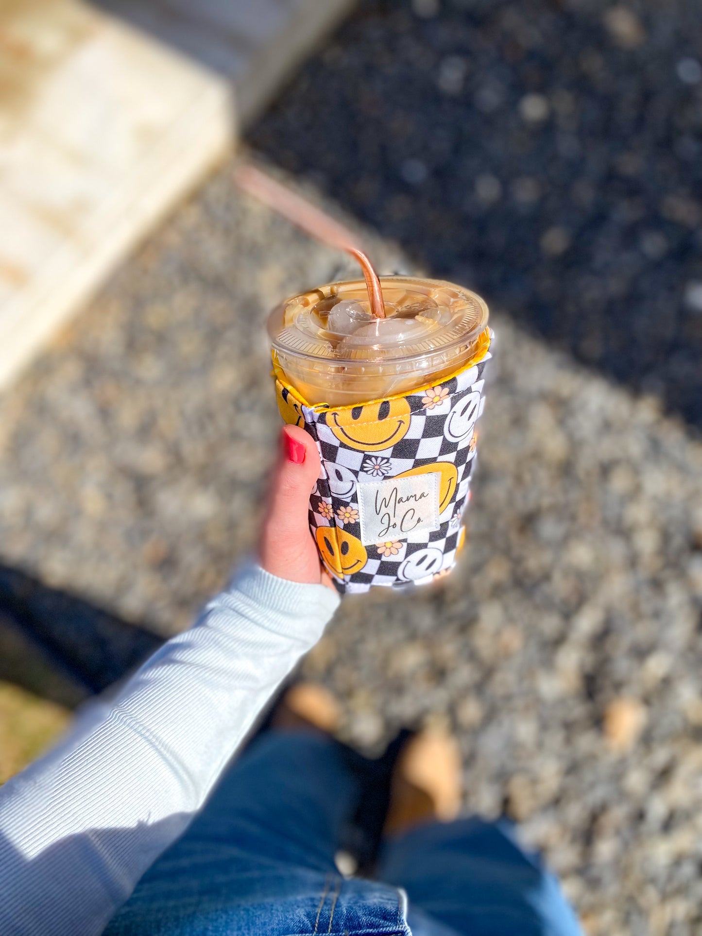 Smiley Checkered Coffee Coozie