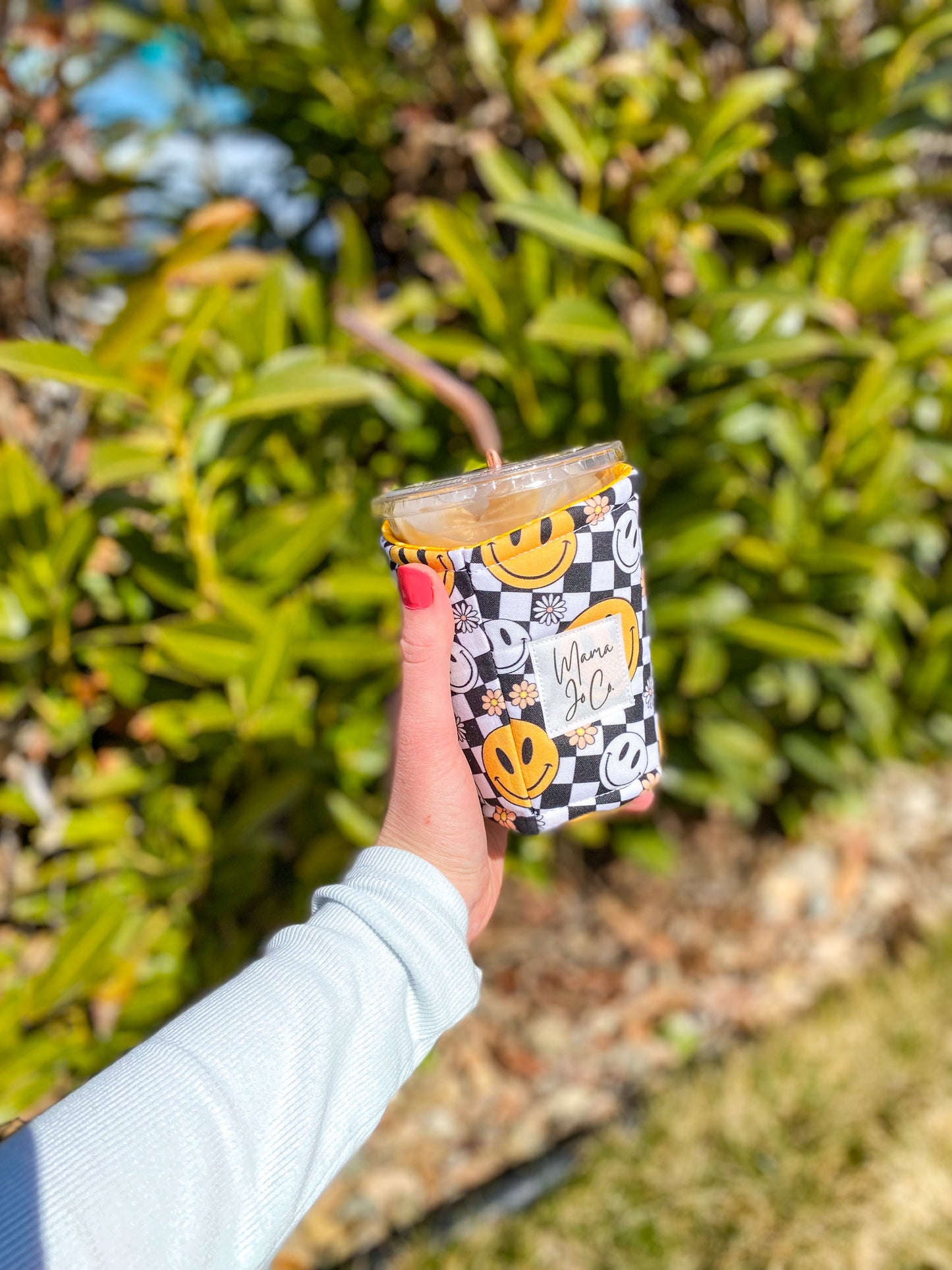 Smiley Checkered Coffee Coozie