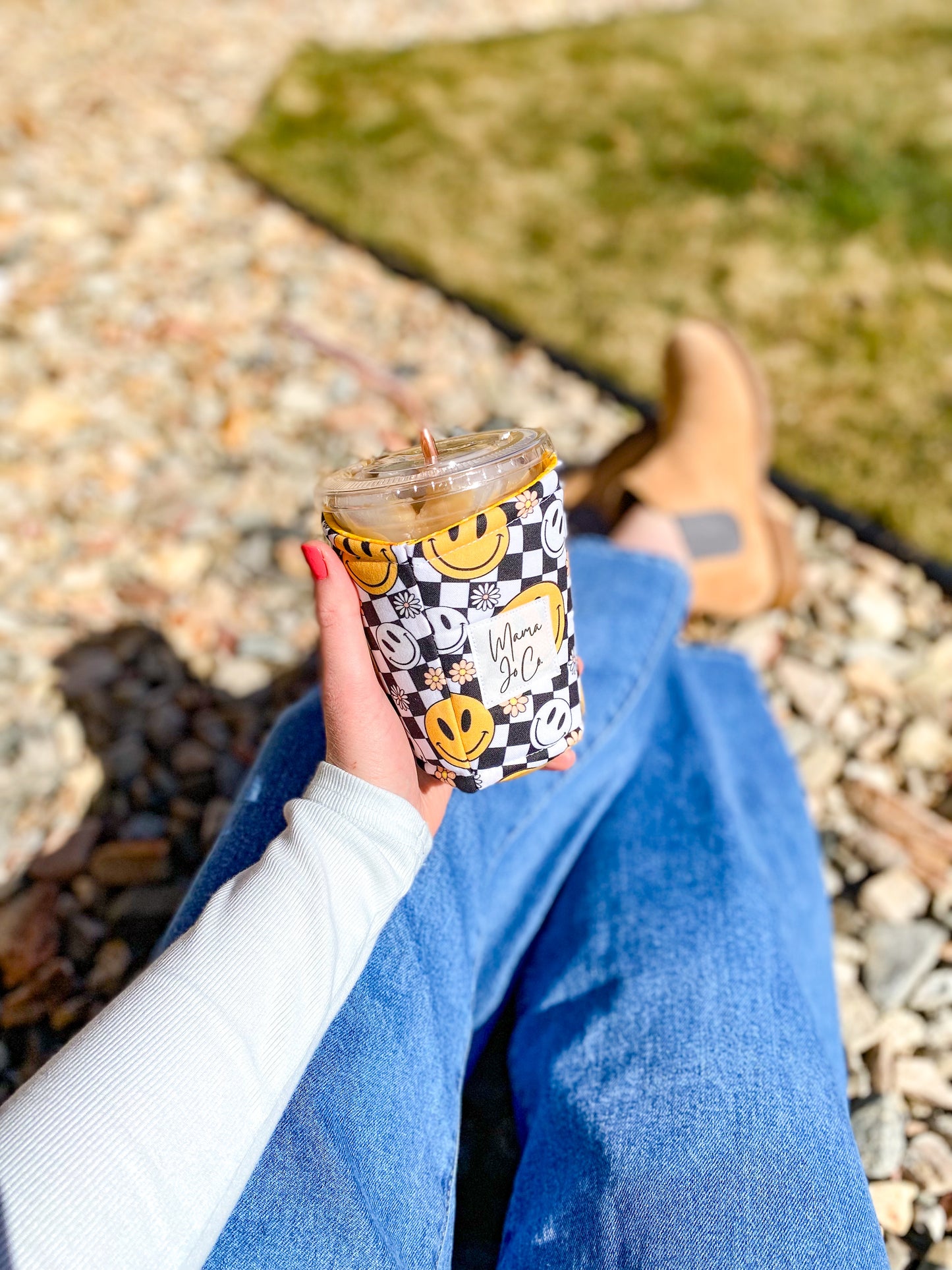 Smiley Checkered Coffee Coozie