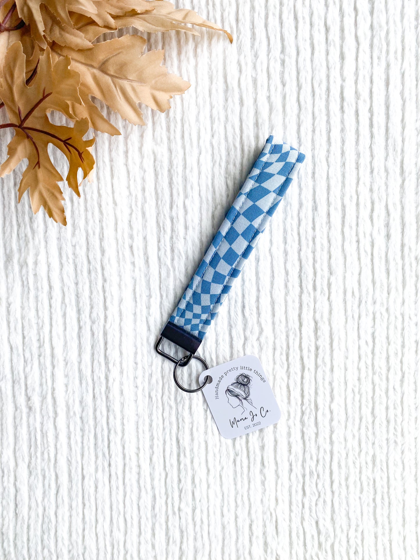 Wavy Blue Check Wristlet Keychain