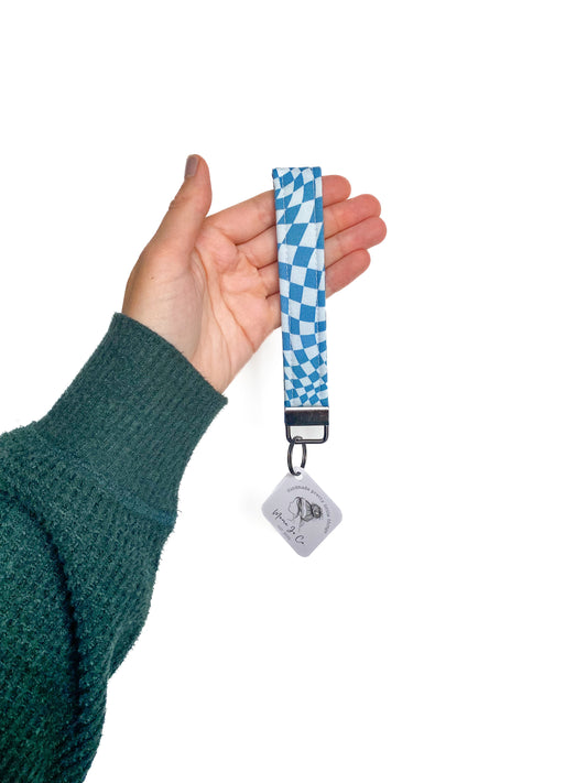 Wavy Blue Check Wristlet Keychain